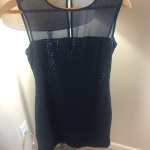 Navy blue sequin illusion mini dress